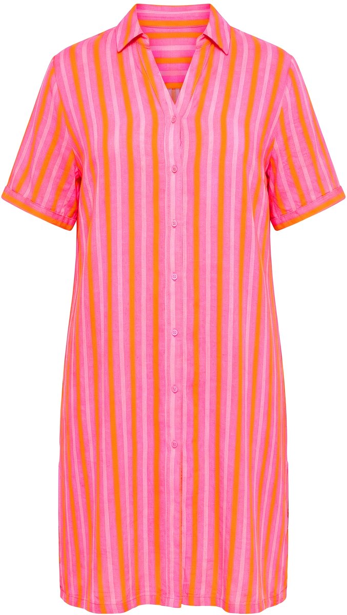 Angel of Style - Dames - Overhemdjurk midilengte mousseline strepen - Neonoranje - Maat 42