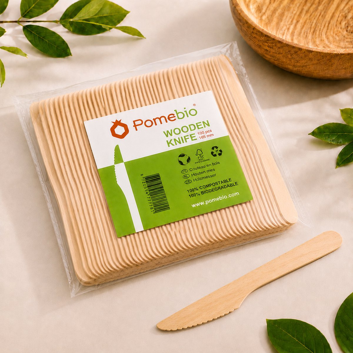 Pomebio houten mes - 165mm - 100 stuks