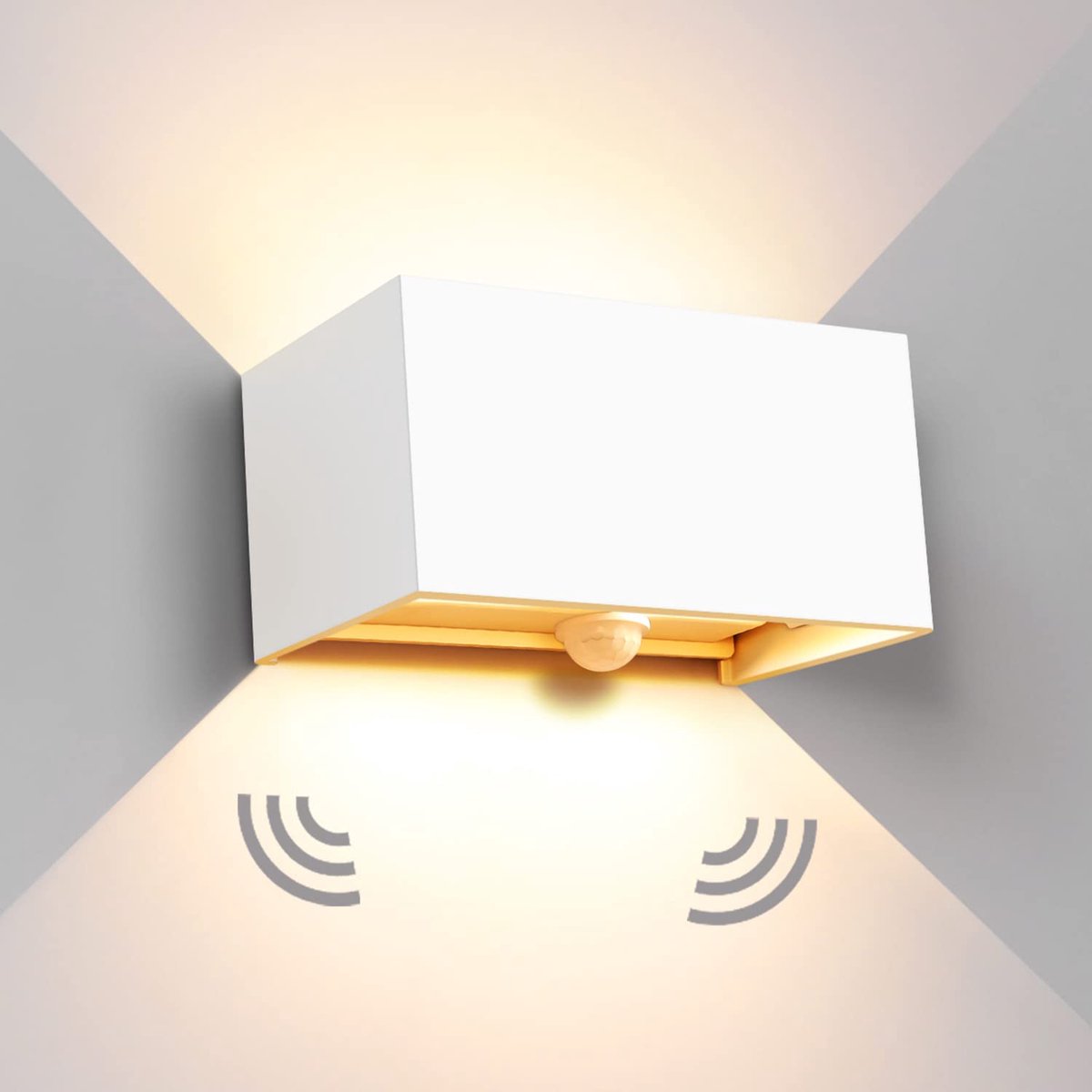 24 W LED-wandlamp met bewegingssensor - IP65, 3000 K warm wit LED-wandlamp voor binnen/buiten - Verstelbare lichtbundel - Buitenlamp met bewegingssensor voor hal, pad