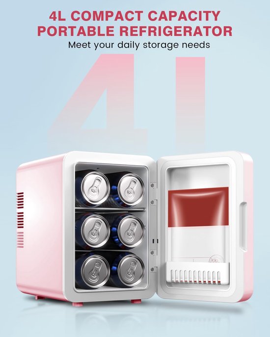 KZQ Minicoelkast voor cosmetica 4 liter 2-in-1 draagbaar roze glazen deur voor auto kantoor camping thuis van KZQ — afbeelding 2