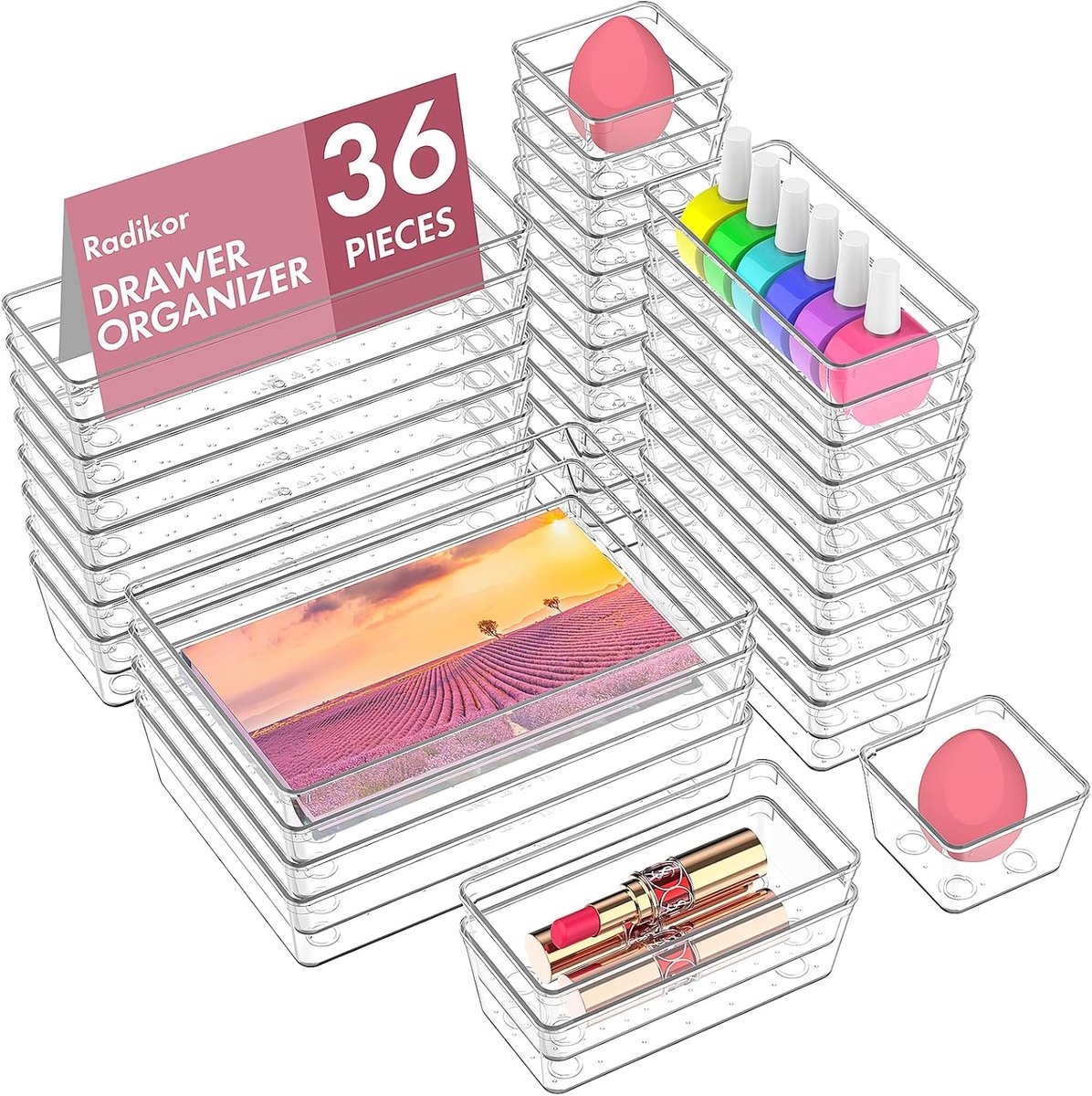 Lade Organizer Bakjes - Make-up Organizer - Opbergdoos - 4 Verschillende Maten - Vrije Combinatie - Stevig en Duurzaam - 36 Stuks