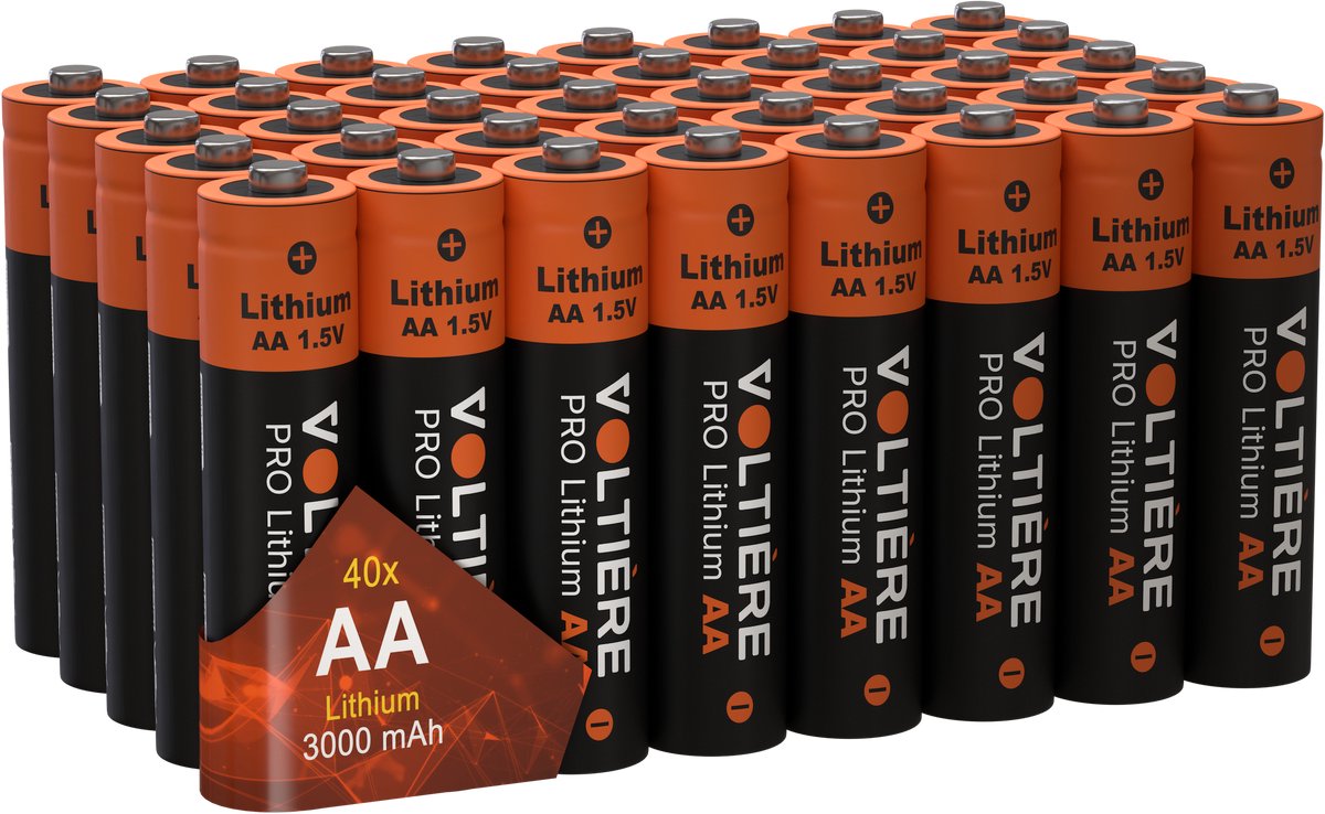 Voltière 40-Pack Lithium Batterijen AA 1.5V - FR06 Wegwerpbatterij 3000 mAh
