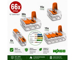 Wago lasklemmen assortiment serie 221 - 2, 3 en 5 voudig (66 stuks) BIG PACK - Tornitrex®