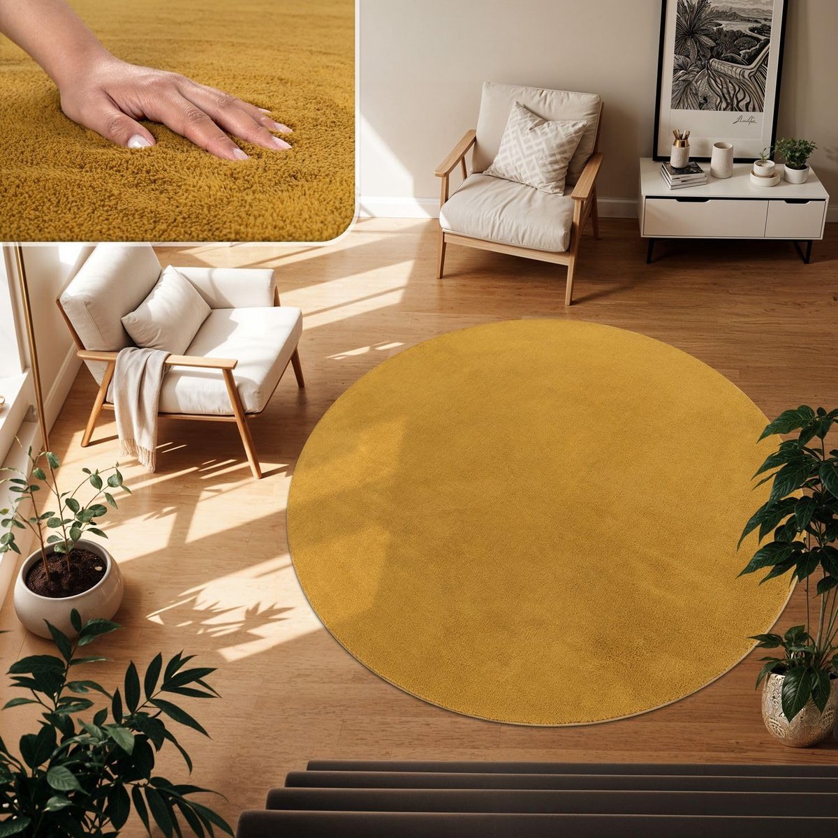 Rond Vloerkleed - Moderne Vloerbedekking - Woonkamer Decoratie - Machinaal Geweven - 160cm