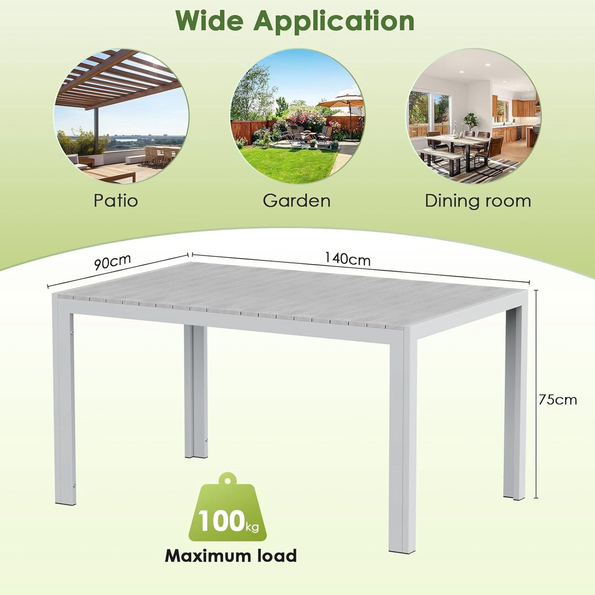 Luxe Weerbestendige Aluminium WPC Tuintafel 6–8 Personen 140 x 90 x 75 cm Grote Rechthoeki
