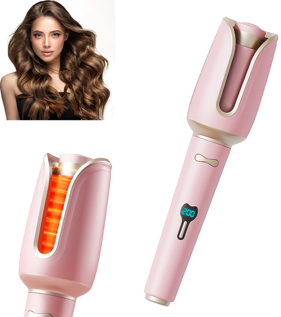 Hair Curler - Aautomatische Krultang - Keramische Krultang - Temperatuurinstelling in 4 Niveaus - Roze