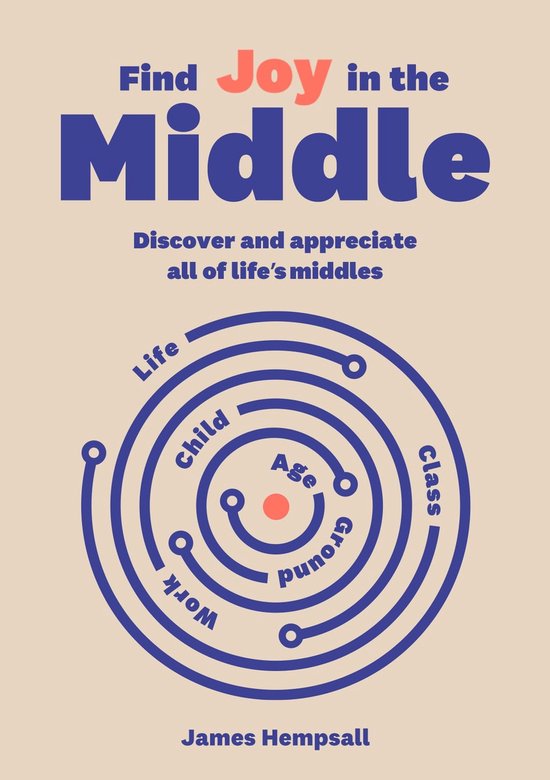 Boekcover met tekst 'Find Joy in the Middle' en een cirkelvormige grafiek.