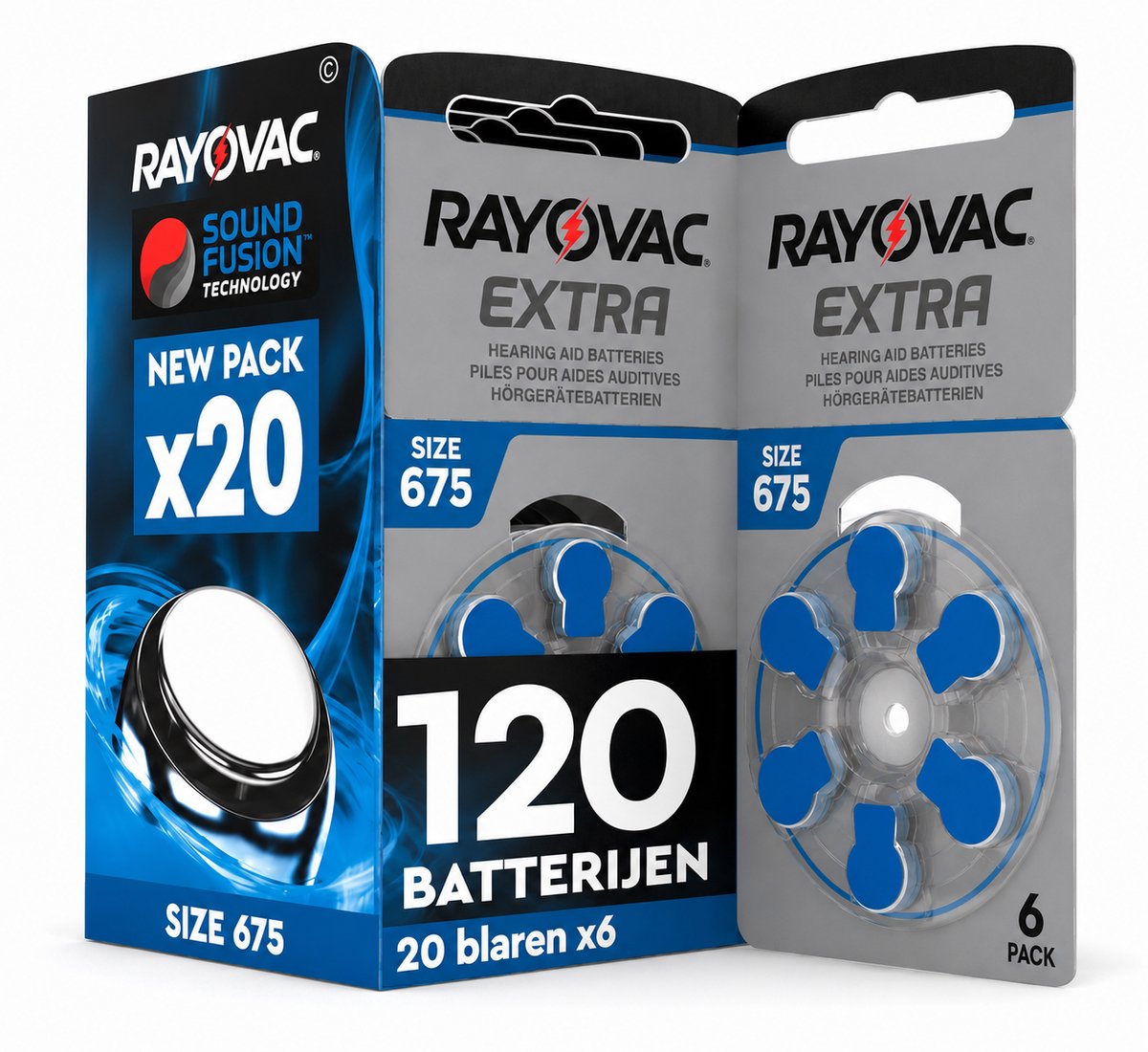 Voordeelpak Rayovac gehoorapparaat batterijen - Type 675 (blauw) - 20 x 6 stuks
