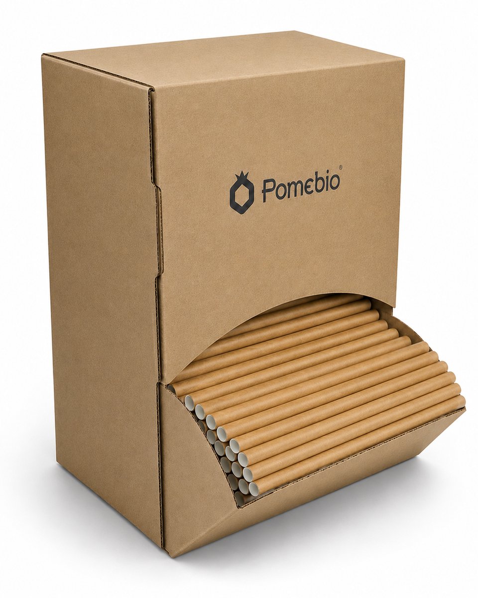 Pomebio papieren rietjes - kraft - 8x195 mm - dispenserbox à 500 stuks