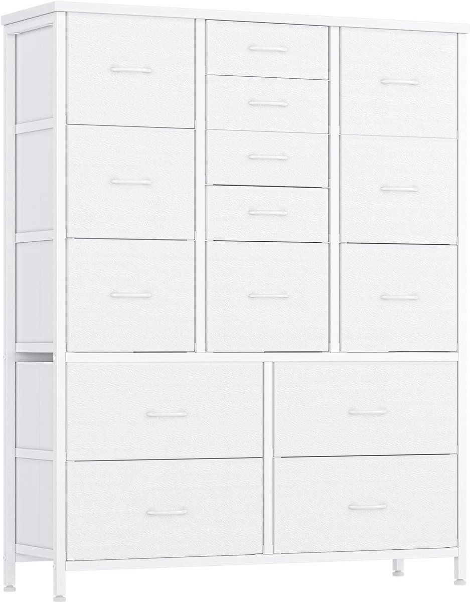 Commode met 15 Lades - Stoffen Ladekast - Opbergkast met Metalen Frame en Houten Top - Slaapkamer, Woonkamer en Gang - Anti-Kantelsysteem - 122 cm