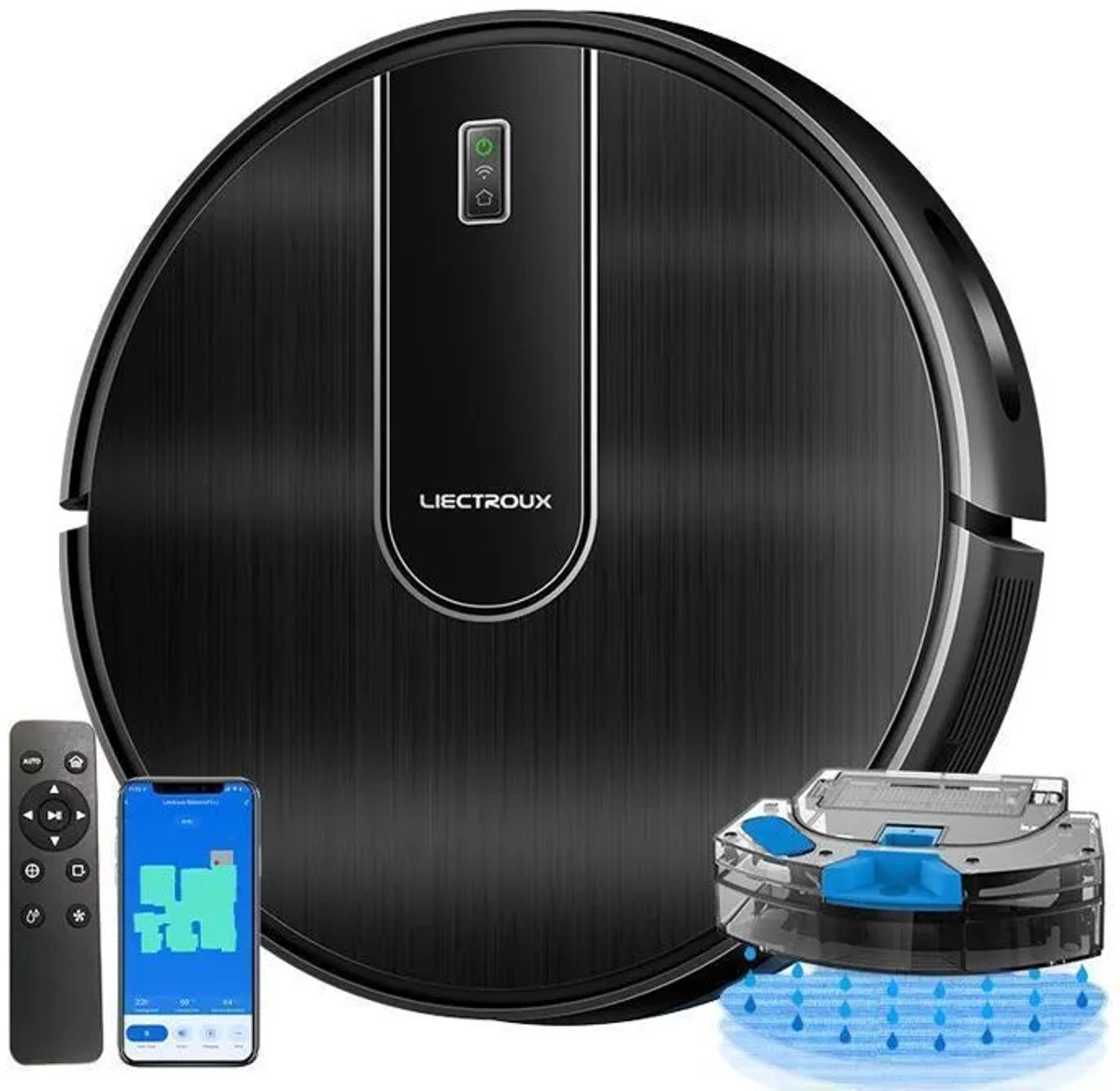 Robotstofzuiger Met Dweilfunctie-Robot Stofzuiger-Slimme Gyroscoopnavigatie-App En Spraakbediening-4000Pa En 4400mAh-Harde Vloeren-36x43x13 cm-Zilvergrijs