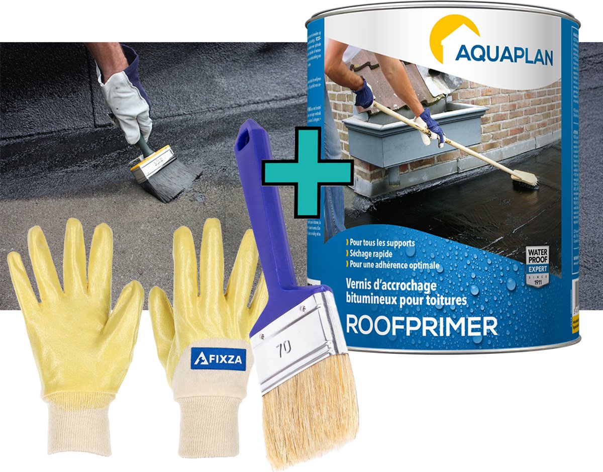Aquaplan Roofprimer - set - Bitumineuze Hechtvernis voor Daken - Sneldrogende Dakprimer vo