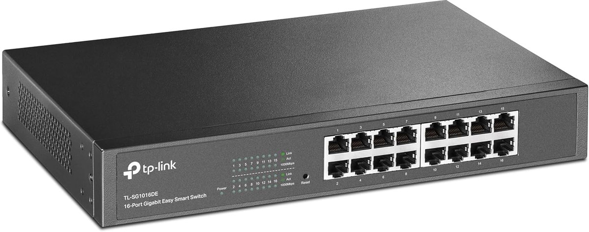 Netwerk Switch - Gigabit Smart - Bedrijfsnetwerk Optimalisatie - Energiezuinige Techniek - 16 Poorten - Zwart