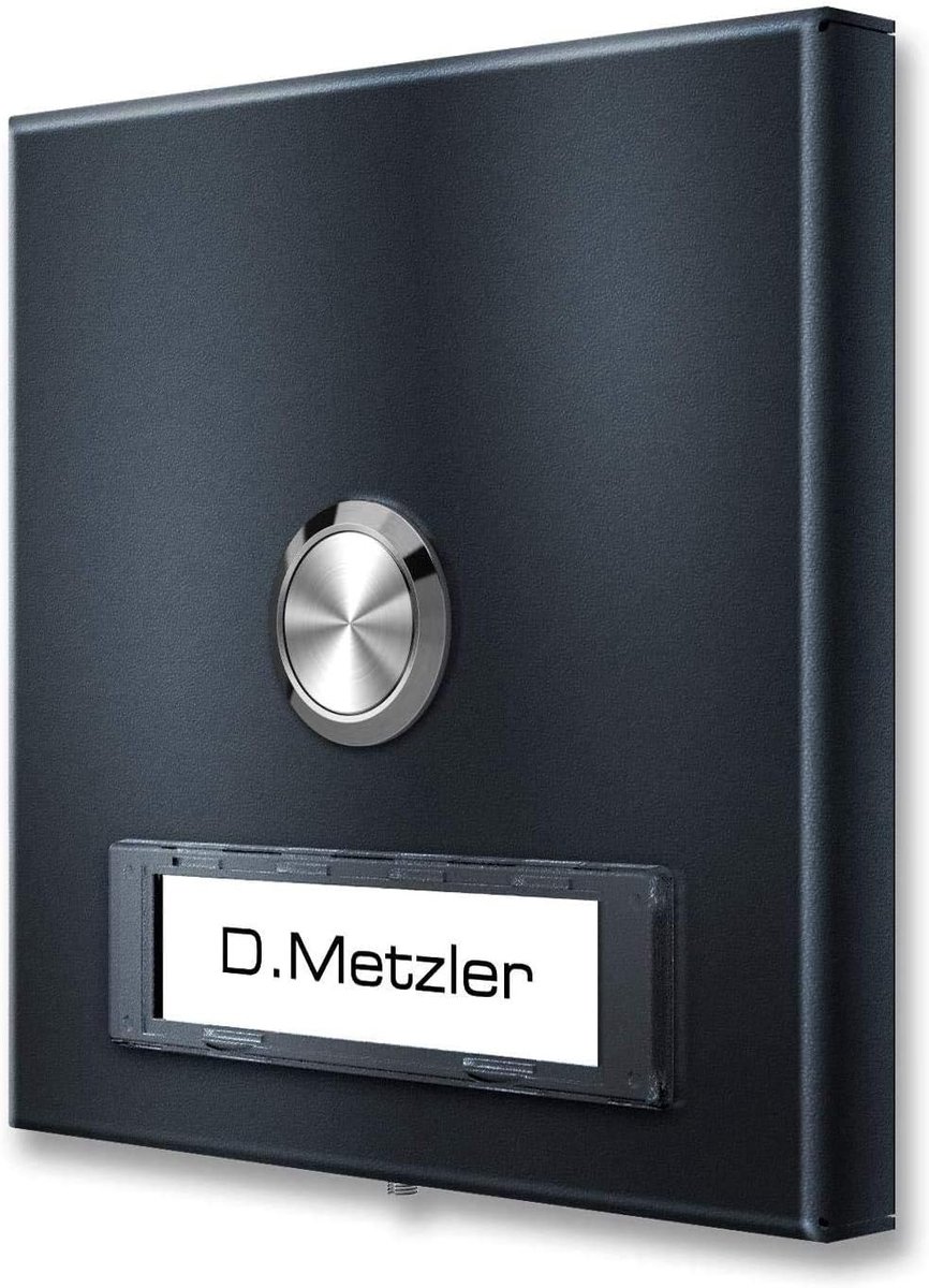 Draadloze Deurbel - Bel met Naamplaatje - Bezoek Ontvangen - Dunste Model Plat - 100 x 100 mm - Antraciet