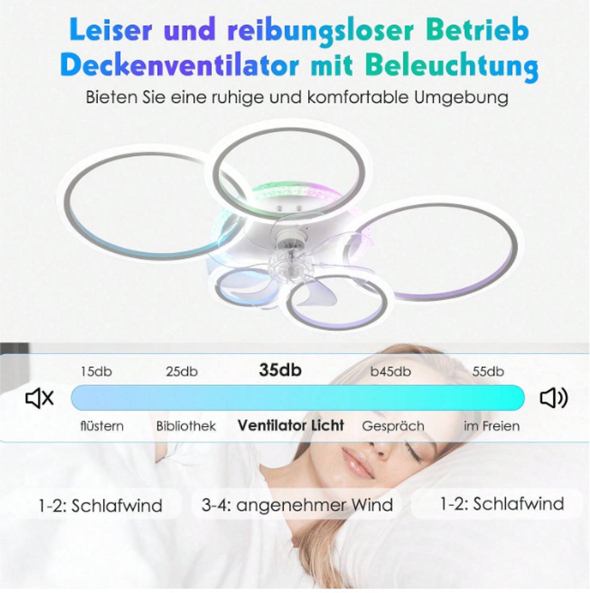 Equivera Plafonniere met Ventilator - Plafondventilator - Plafondventilator Afstandsbediening - Plafondventilator Slaapkamer - Plafond Ventilator met Verlichting - RGB 12 Kleuren - Plafondlamp - Plafonniere - Ideaal voor in uw slaapkamer! thumbnail 2
