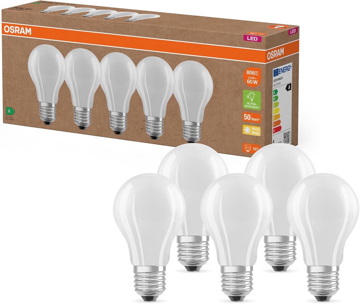 Energiezuinige LED-lampen - Besparende lichtbronnen - Huis verlichten - Vervangt 60W gloeilamp - 5 stuks - Warm wit
