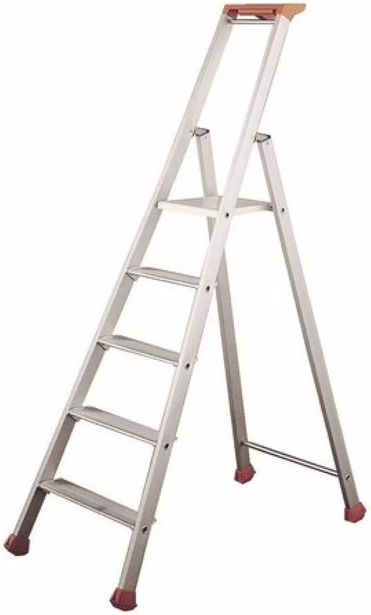 Trapladder 5 treden - Opstapkruk klussen - Veilig werken - Stevig aluminium ontwerp - Standaard formaat - Neutrale kleur