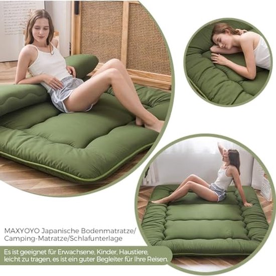 Japanse vloermatras - Futon slaapkussen - Comfortabel slapen - Traagschuim vulling - 90x190 cm - Groen — afbeelding 3