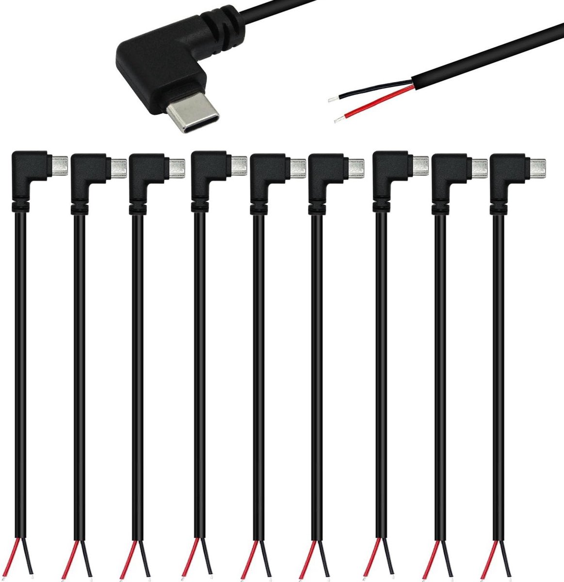 Dailygoods - 10x USB C Pigtail Kabel 90 Graden 22 AWG 5V/3A Voor DIY Verbindingen