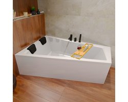 Badland INTIMA hoekbad 160 x 90 cm links wit met styropor ombouw met baddrager met hoofdsteun met bamboe badplank
