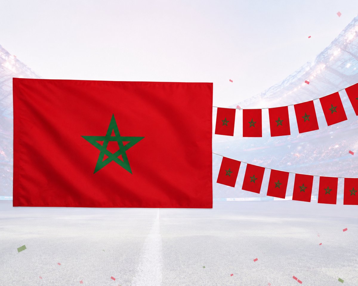 Marokko WK Vlag 90x150 cm, Vlaggenlijn 10 meter lang Morocco WK 2026