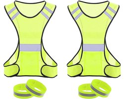 Reflectie Vesten Set - Veiligheidshesjes - Nachtelijke Activiteiten - Hoge Zichtbaarheid - 2 Stuks - Fluorescerend Geel