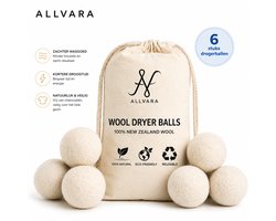 Allvara® Drogerballen - 100% Schapenwol - Herbruikbaar - Verkort Droogtijd & Bespaart Energie - 6 stuks inclusief opbergzak