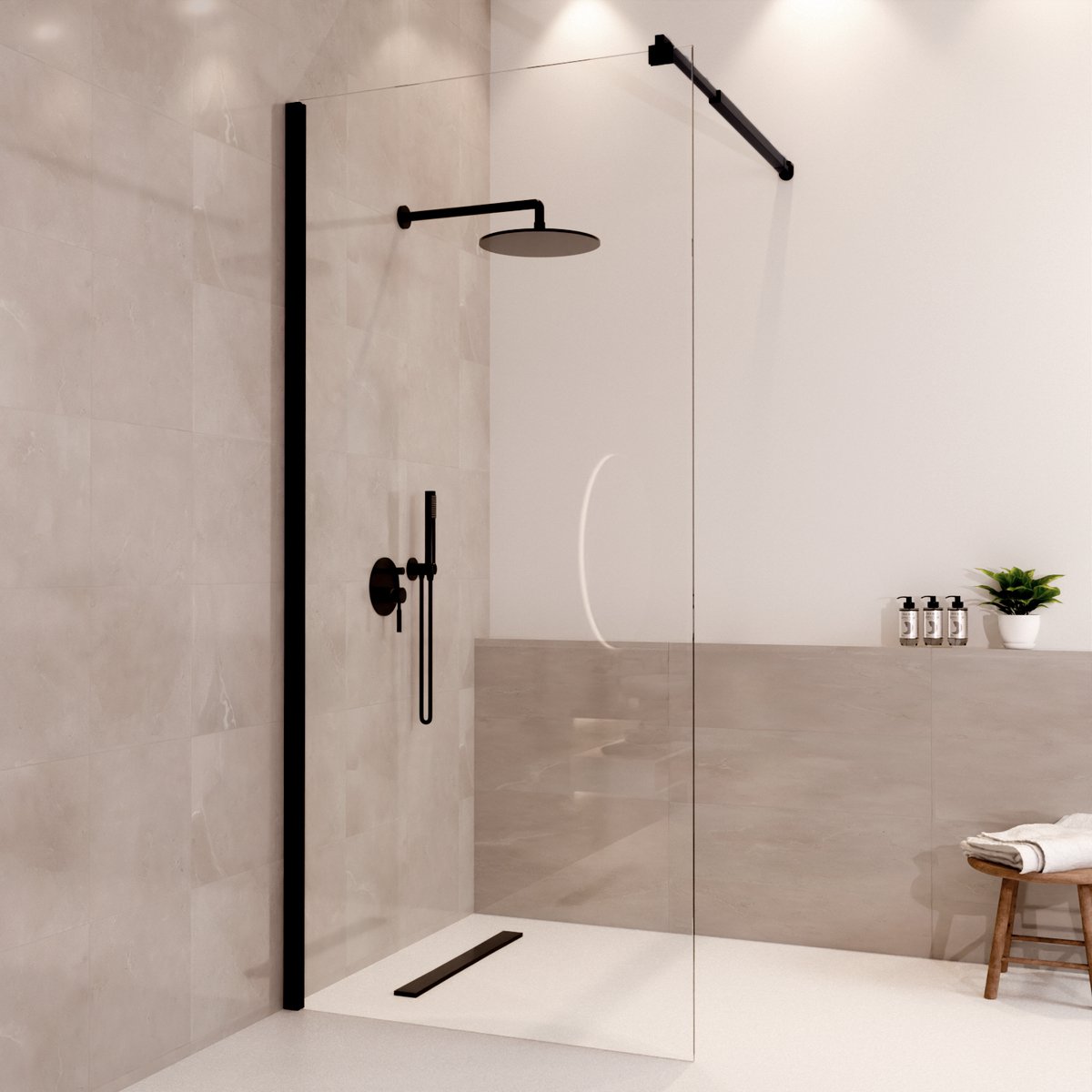 Lomazoo Douchewand Lima - 90x200 Cm - Inloopdouche Zwart - 8 Mm Helder Glas - Nano Coating Anti Kalk