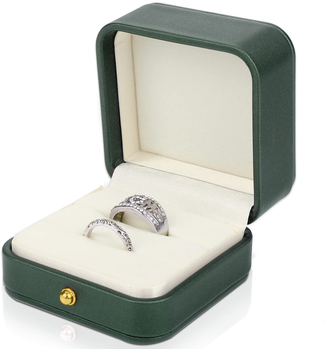 Dailygoods- Ringendoos Premium - Leren Huwelijksringendoos - Dubbele Ringdoos - Donkergroen - 7 cm x 4,3 cm - Uniek Ontwerp - Sieradenbox