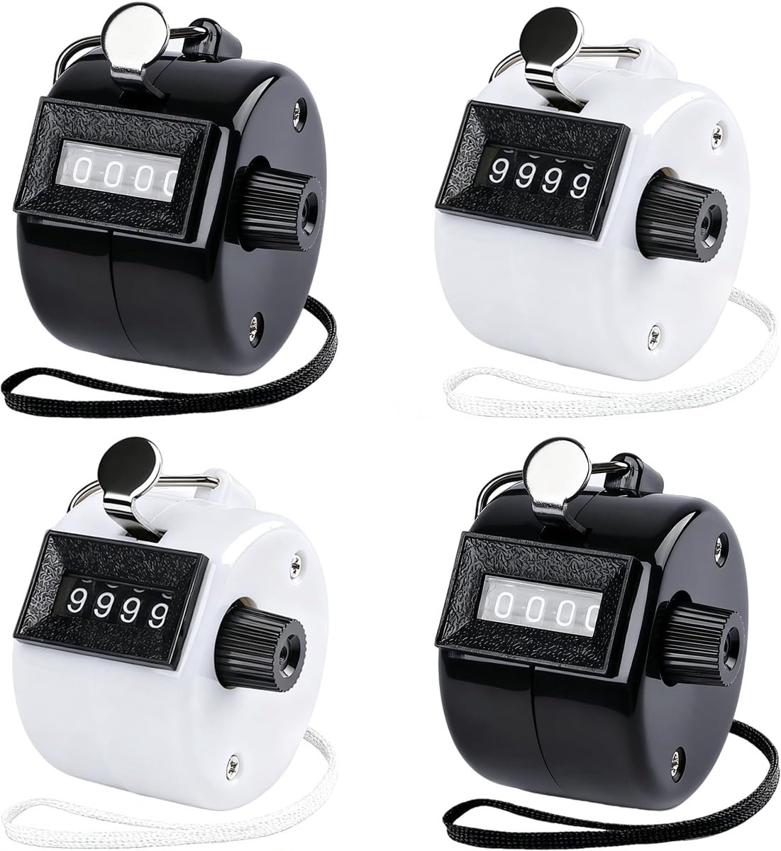 Handtellers Clickers - Vingertellers - Activiteiten Tellen - Mechanisch Zonder Batterij - 4 Stuks - Zwart Wit