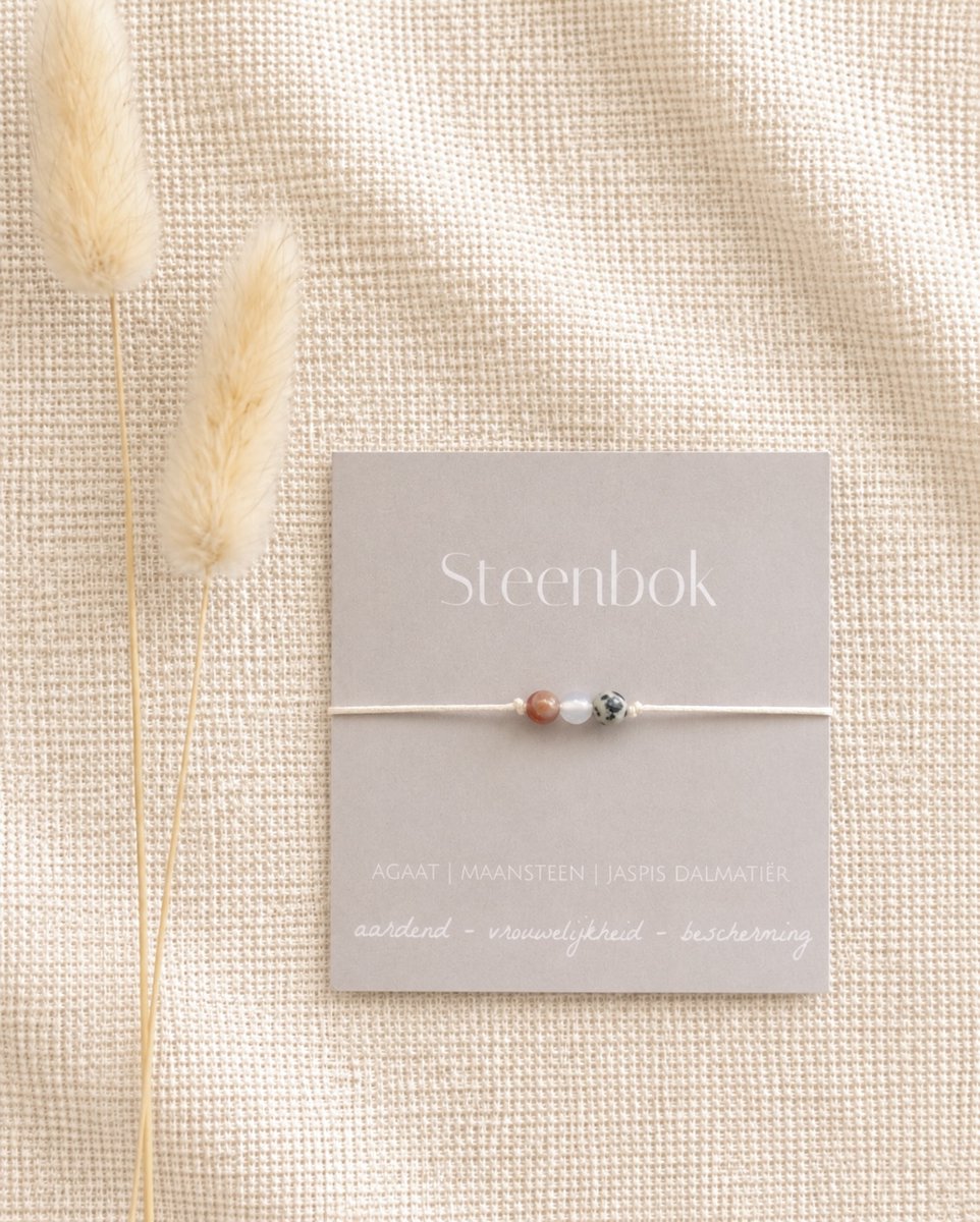 Sterrenbeeld armbandje edelstenen Steenbok - Agaat, Maansteen, Jaspis Dalmatiër - aardend, vrouwelijkheid, bescherming - Cadeautip - Uniek liefdevol cadeau - Edelstenen