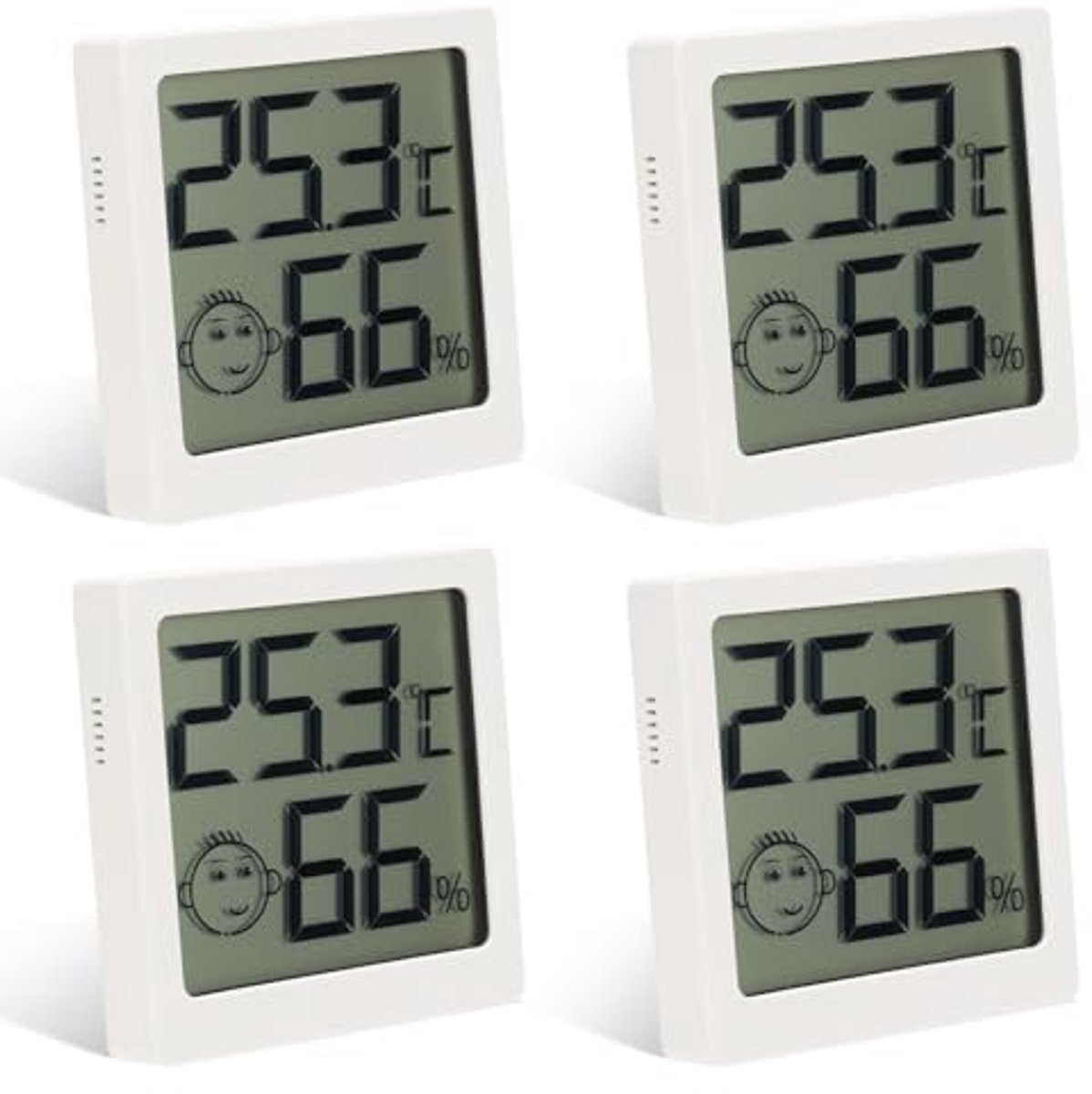 Luchtvochtigheidsmeter Mini - Binnen thermometer - Klimaat Bewaken - Smiley Indicator - 4 Stuks - Wit