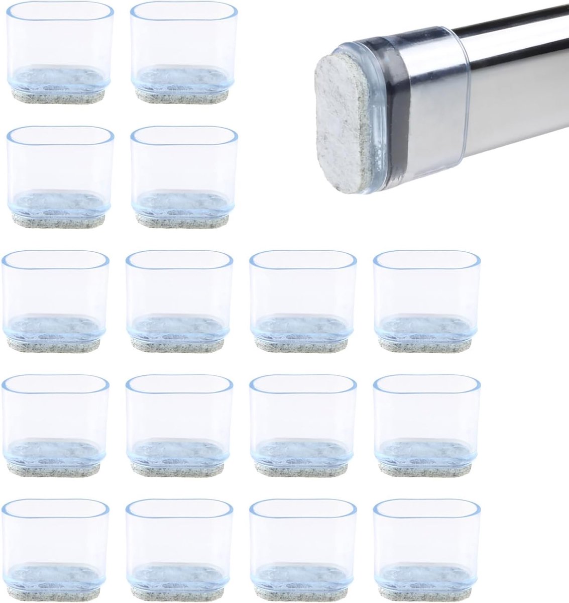 16x Set Vilt Beschermkappen voor Stoelpoten - Meubelglijders Ovaal 34mm