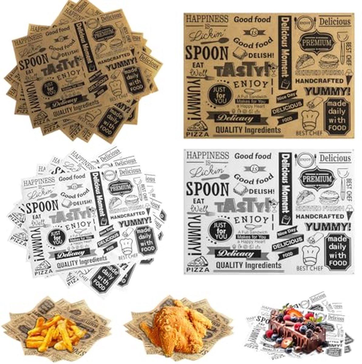 Delicatessenpapier Vellen - Voedsel Wraps - Vetvrij Verpakken - Olie- en Waterbestendig - 300 stuks 20x25 cm - Bruin