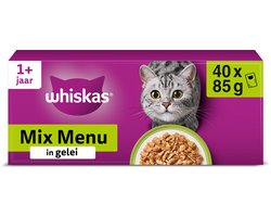 Whiskas 'Mixed Menu' nat kattenvoer in gelei - rund, kip, zalm & tonijn - 40 x 85g