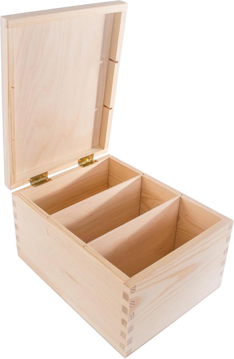 Houten opbergdoos - Decoratiedoos met vakken - Ambachtelijk Knutselen - Ongeverfd dennenhout - 24 x 185 x 135 cm - Natuurlijk