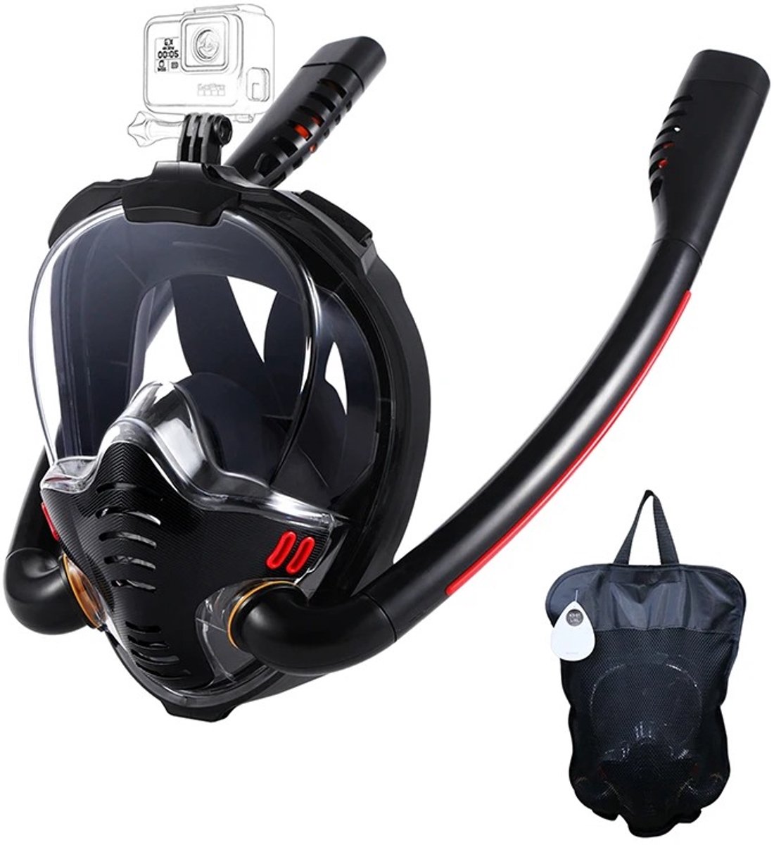 HOB Snorkelmaster - Gopro bevestiging - Snorkel - Snorkel Masker Volwassenen - Snorkelset - Snorkelmaskers - Zwart - Maat S/M