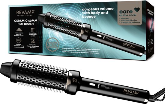 Revamp Keramische Krulborstel 40 mm - Fohnborstel met Ionentechnologie - Warmteborstel - Thermal Brush - Lichtgewicht - Blowout Brush - 3 Meter Salonkabel - Voor Krullen, Golven en Volume - Hitte Borstel - BR1400 - Zwart
