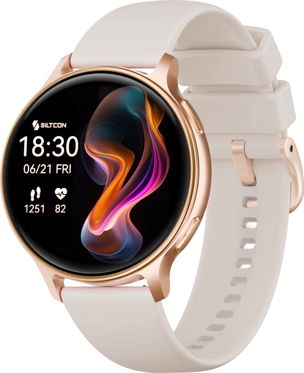 Siltcon® Auréa 2 - GPS Smartwatch Dames Goud - Horloge Dames - Stappenteller Horloge Dames - Sporthorloge Dames - Hartslagmeter - Slaapmonitor - Saturatiemeter - Belfunctie - Geschikt voor iOS/Android - AMOLED - RVS - Elke pols - Strava - 5 Bandjes