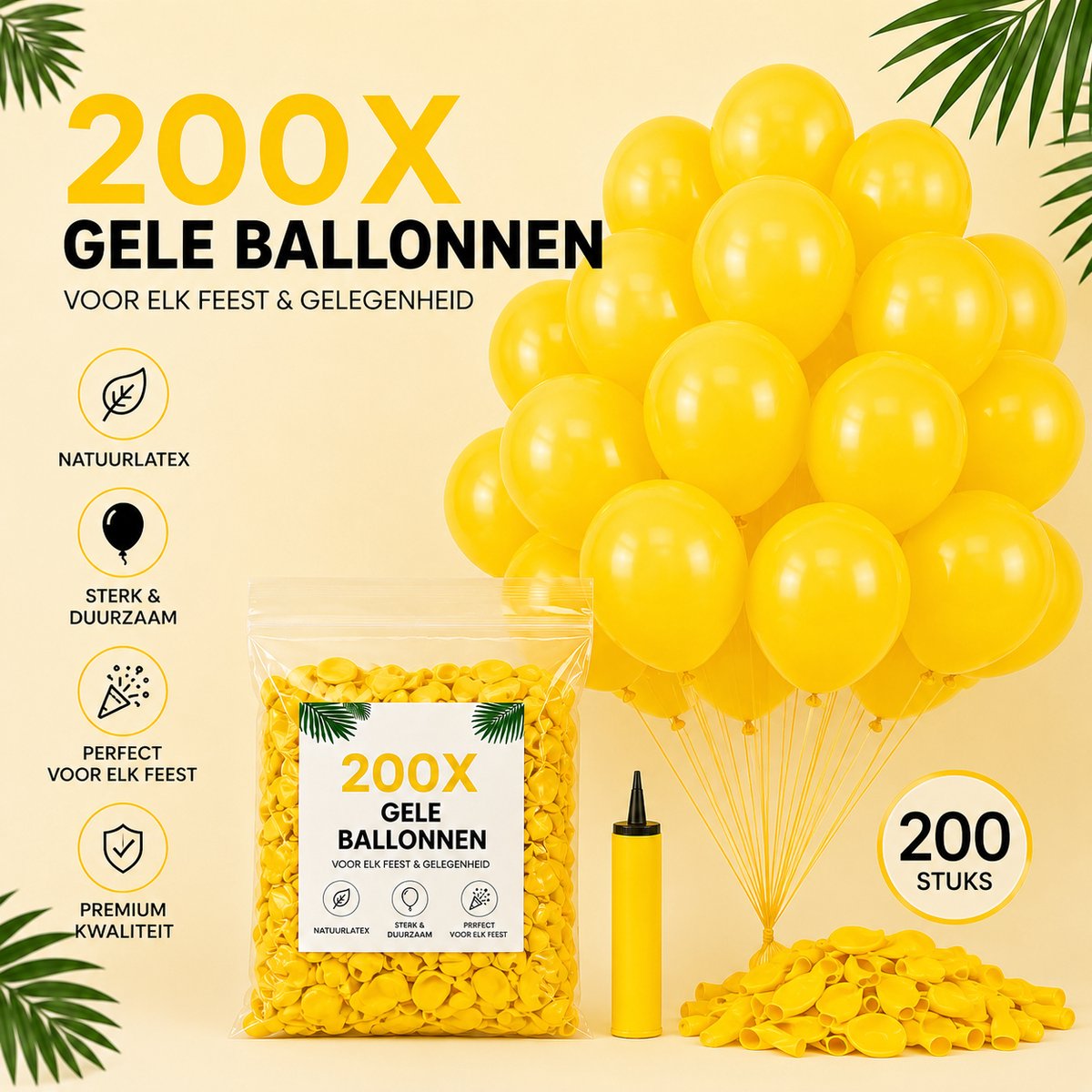 Gele Latex Ballonnen – 200 Stuks – 12 Inch – Geel – Geschikt voor Helium & Lucht