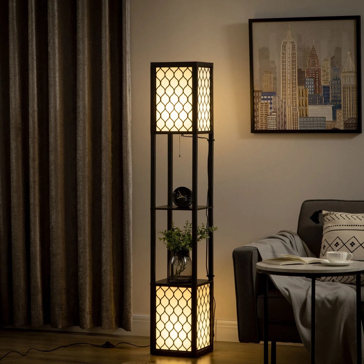 QUESTYR Houten Vloerlamp met 3 Planken – 156 cm – E27 Fitting – Max 40W – Moderne Staande 