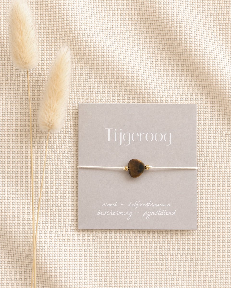 Tijgeroog edelsteenarmbandje hartje met kaartje | moed, zelfvertrouwen, bescherming, pijnstillend | Liefdevol cadeau | Cadeautip