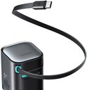 Zwarte Joyroom GaN-oplader met platte USB-C-kabel, met USB-A en USB-C poorten.