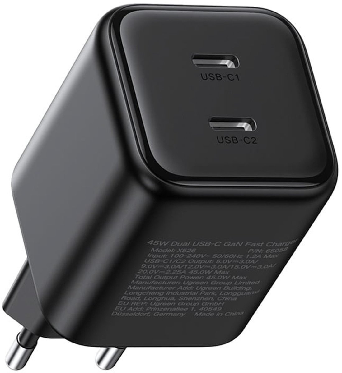 Ugreen 65154 Serie - GaN USB-C Oplader - 45W - Zwart - Twee Poorten