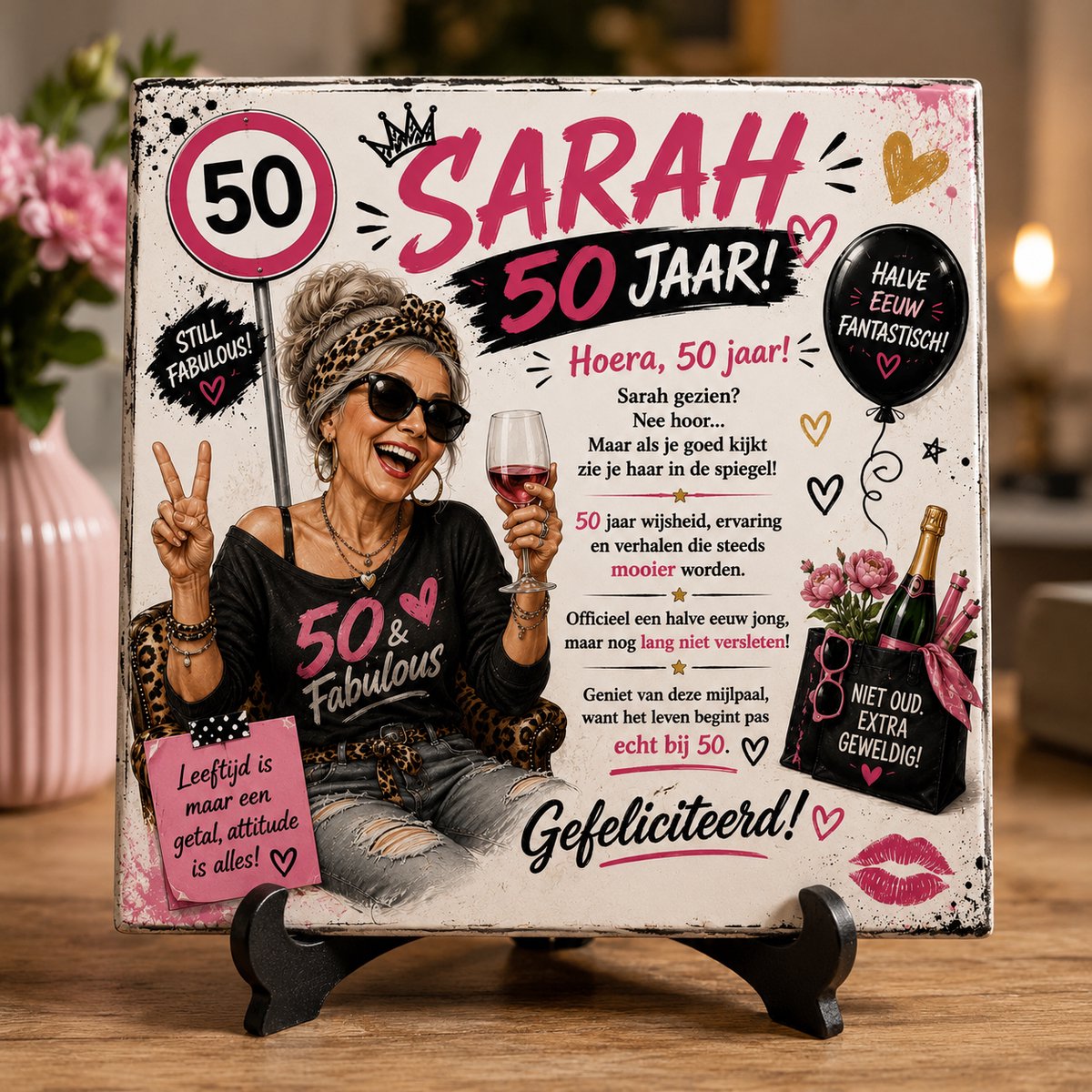 Tegeltje Sarah 50 Jaar – Still Fabulous! Het perfecte tegeltje voor een fantastische Sarah