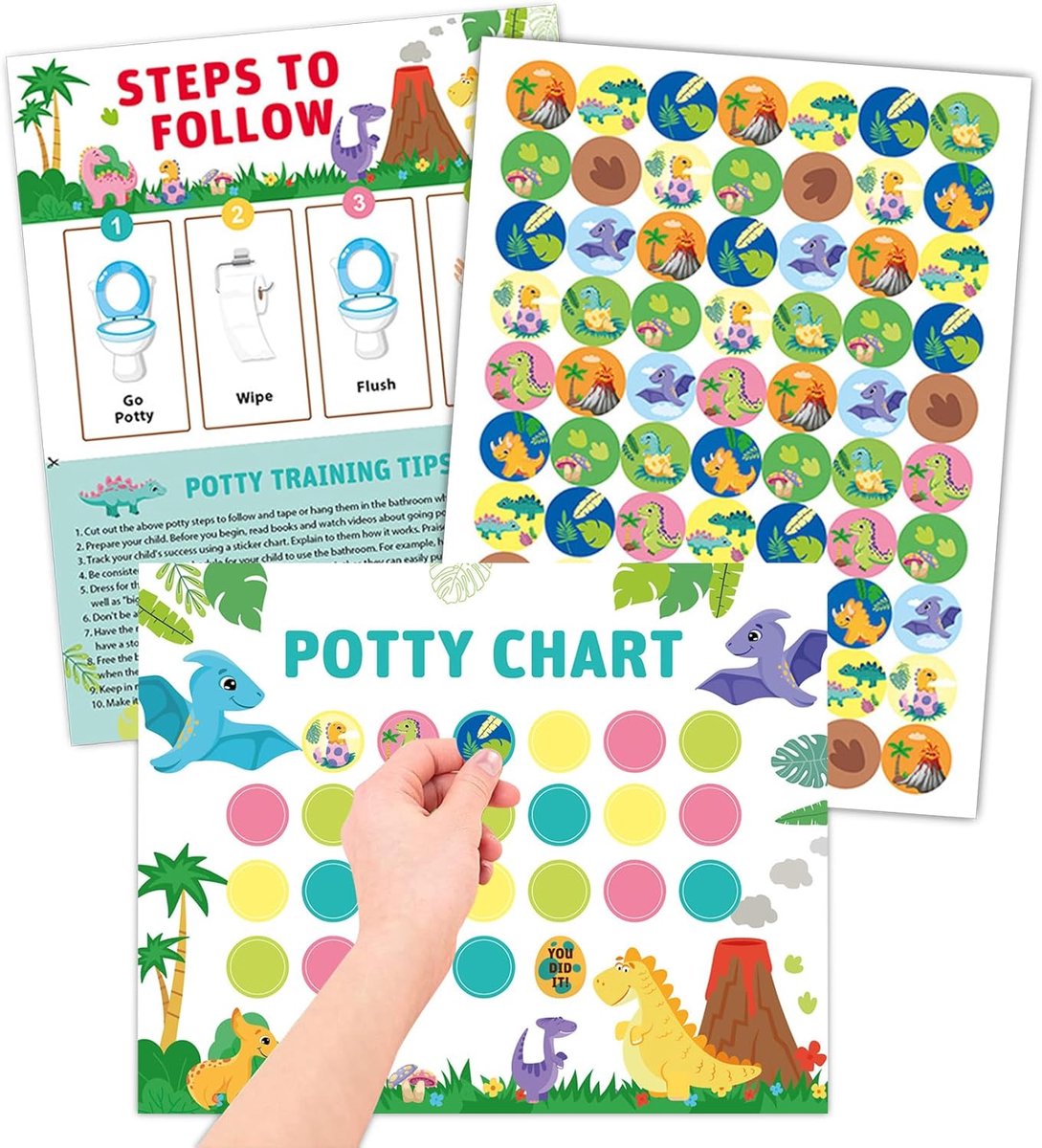 Beloningssysteem Kinderen - Potjestraining Bord - Zindelijk Worden - Dino Design Stickers - 280 Stickers - Multicolor