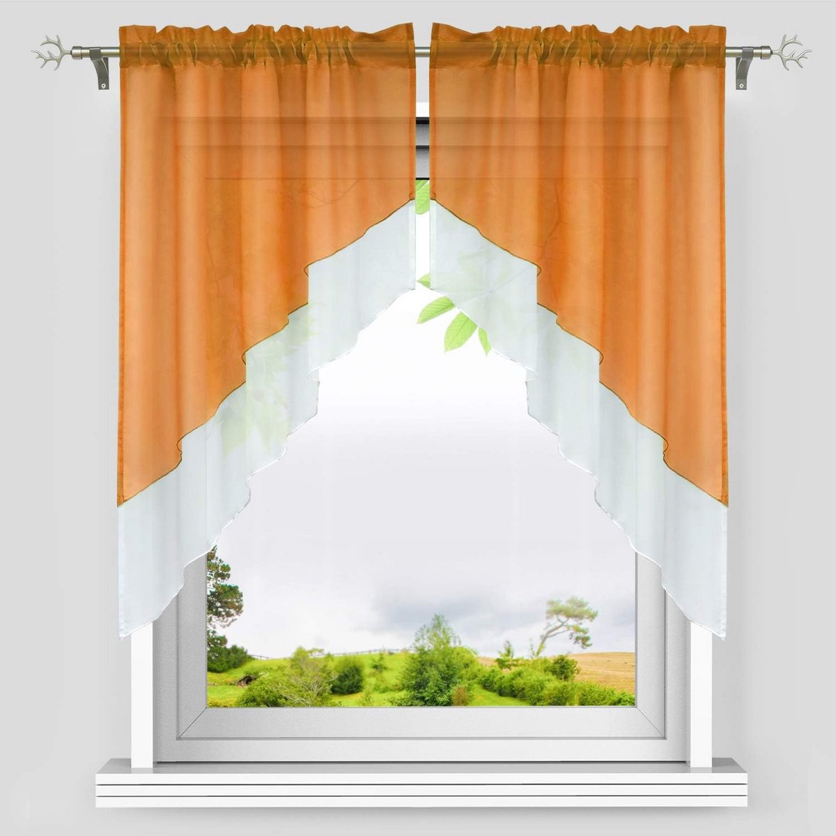 Vitrage boog gordijn - Keukengordijn - Raam decoratie - Dubbellaags ontwerp - 80 x 80 cm -