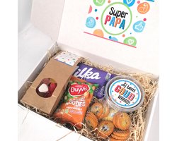 Vaderdag Cadeaupakket "Super Papa" - Cadeaubox voor Mannen - Snoep, Chocolade, Drop & Borrelnootjes - Origineel Cadeau voor Vader