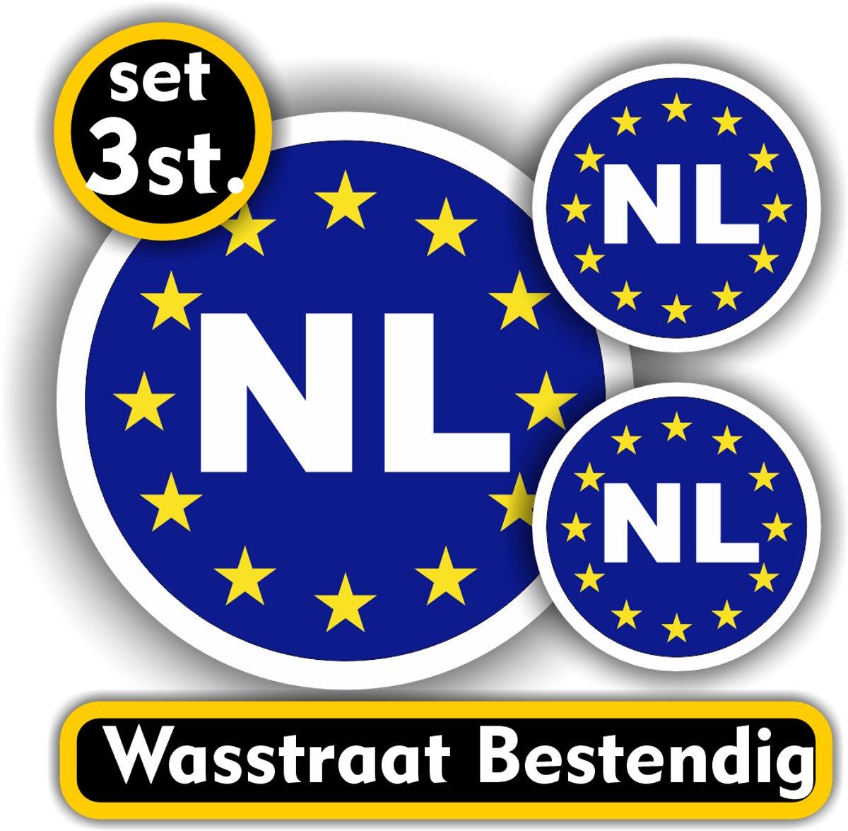 Auto Sticketset - Europese Unie Nederland - 3 Ronde Autostickers