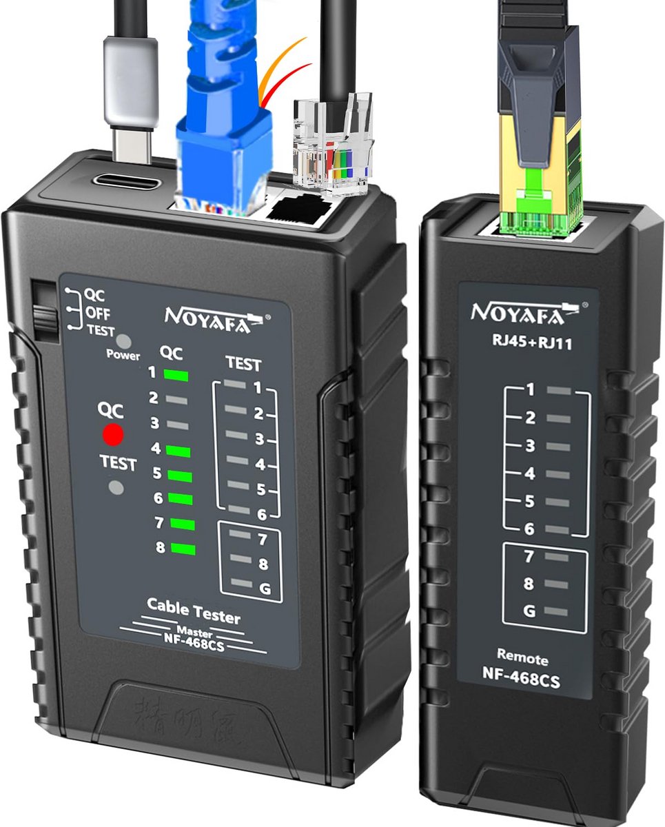 Netwerkkabeltester - Kabeltester - Netwerk Installatie - PoE Detectie - 1000m Bereik - Grijs